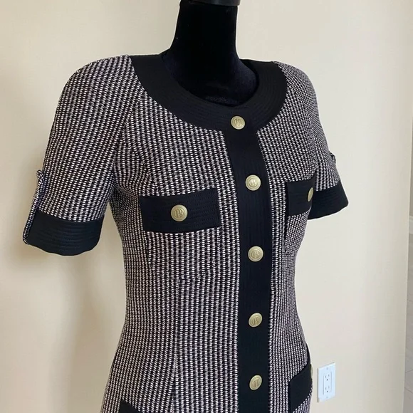 Pierre Balmain black metallic tweed dress suited mini short sleeve sz 36 - Picture 2 of 7